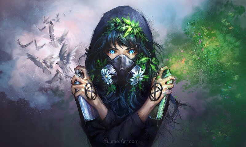 Person with Gas Mask — Green, Dramatic