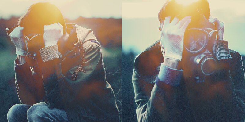 Person with Gas Mask — Yellow, Dramatic