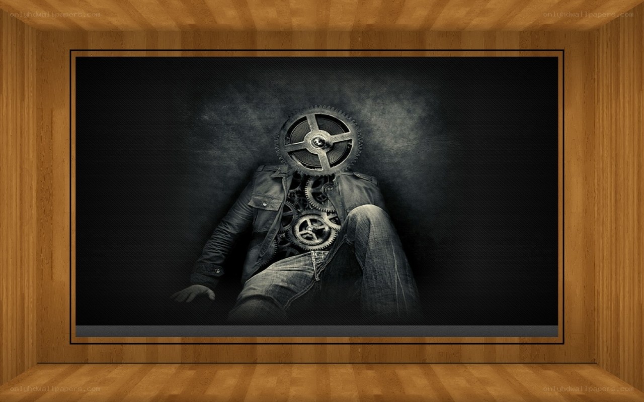 person with gears for a head