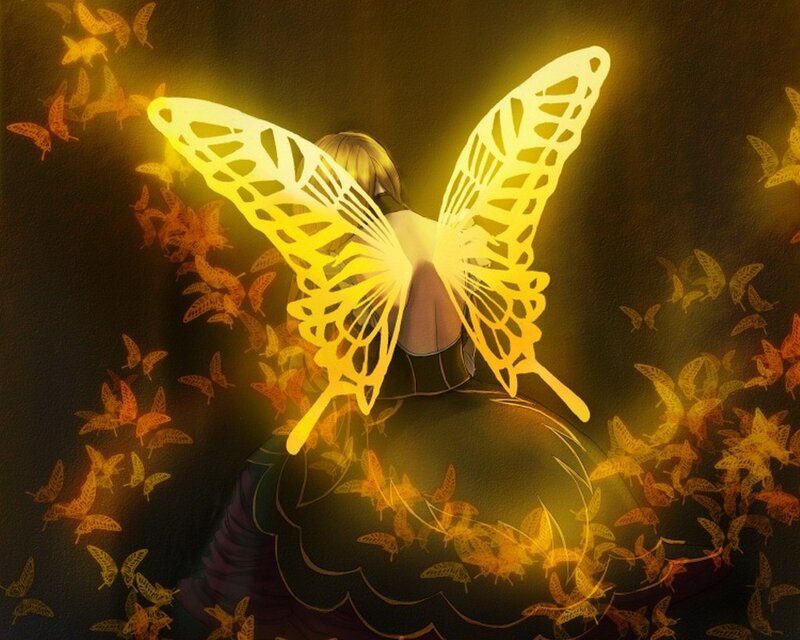 person with glowing butterfly wings