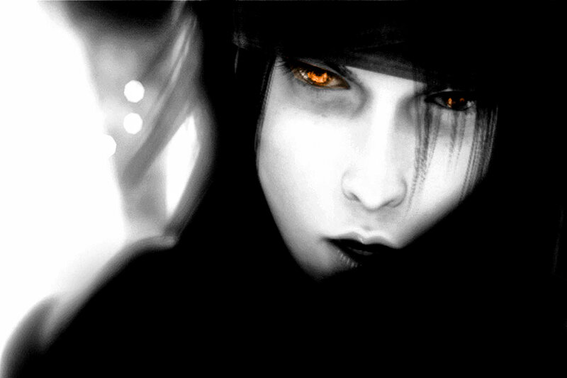 Person with Glowing Eyes — Black, Dramatic, Digital Art, Glowing Eyes