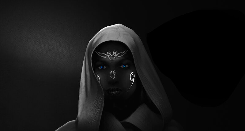 Person with Glowing Eyes — Black, Dramatic, Digital Art