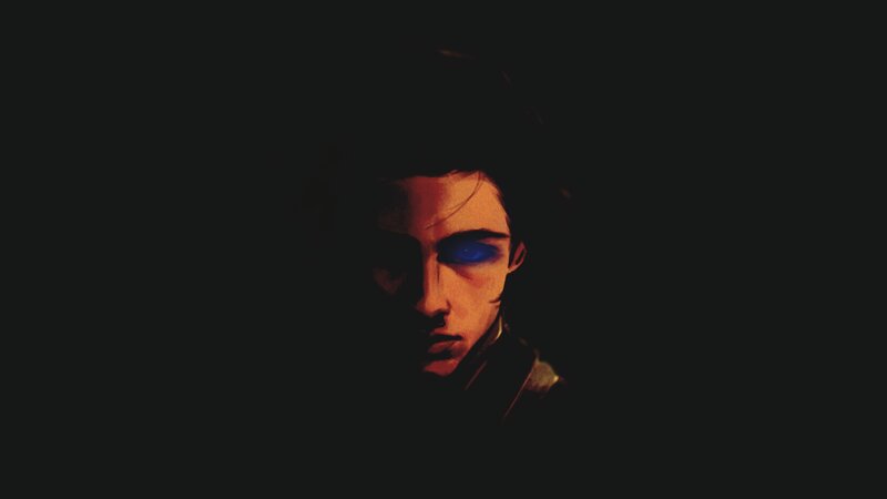 Person with Glowing Eyes — Black, Dramatic, Night