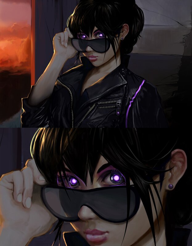 Person with Glowing Eyes — Black, Dramatic, Sunset