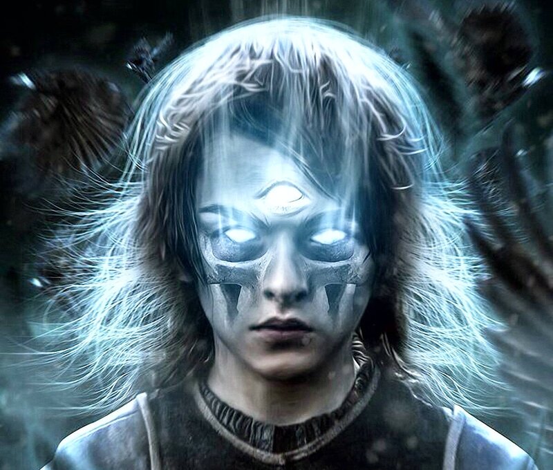 Person with Glowing Eyes — Blue, Dramatic