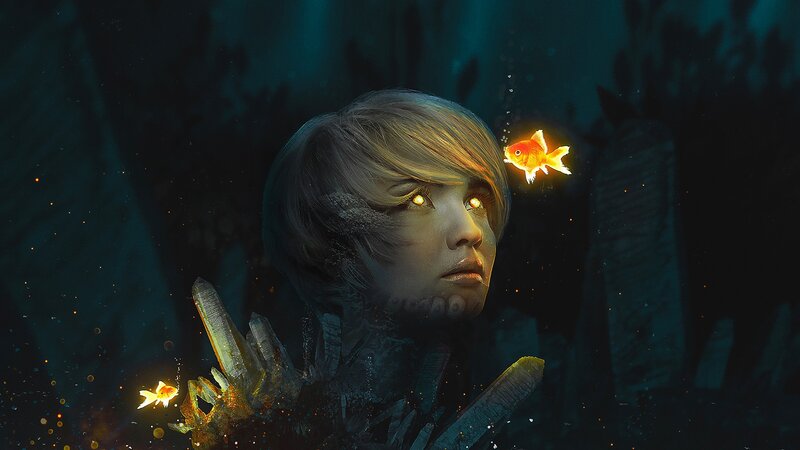 Person with Glowing Eyes — Blue, Mysterious, Night