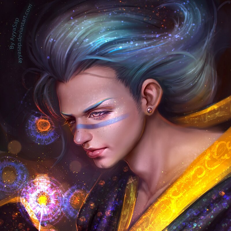 Person with Glowing Face Paint — Blue