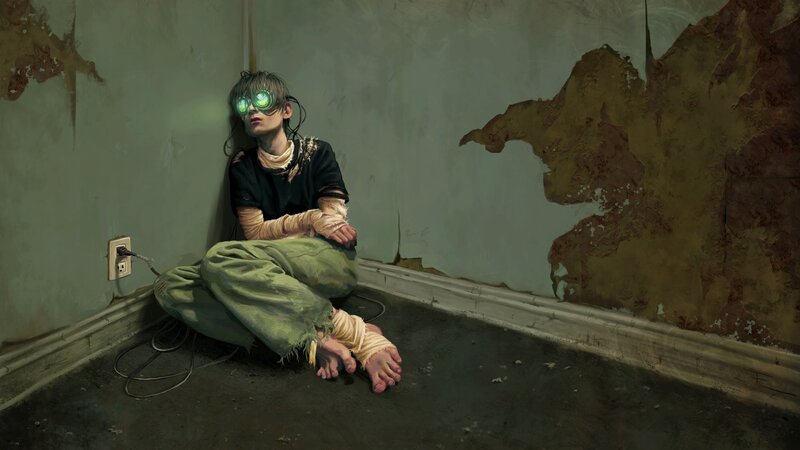 Person with Glowing Goggles — Green, Dramatic, Digital Art
