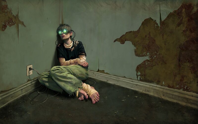 Person with Glowing Goggles — Green, Dramatic