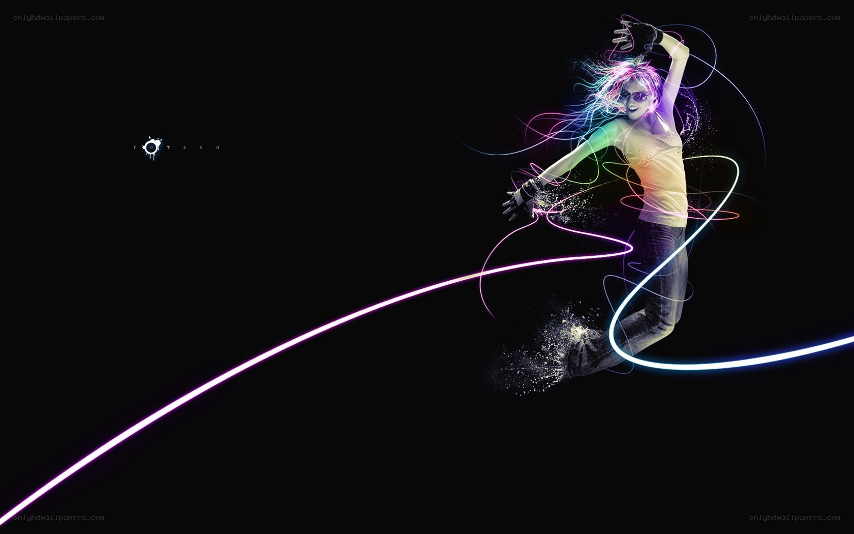 person with glowing light trails
