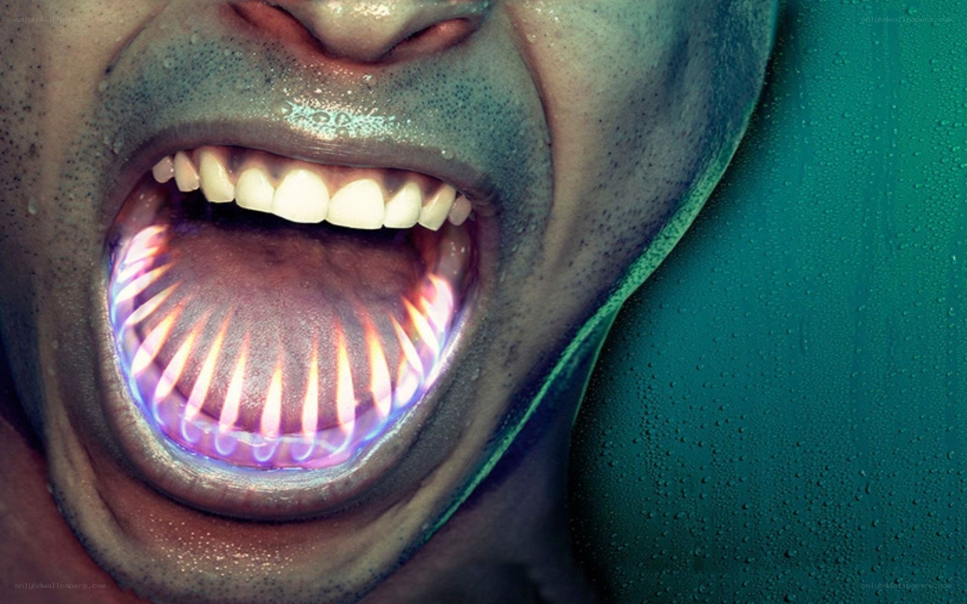 person with glowing mouth