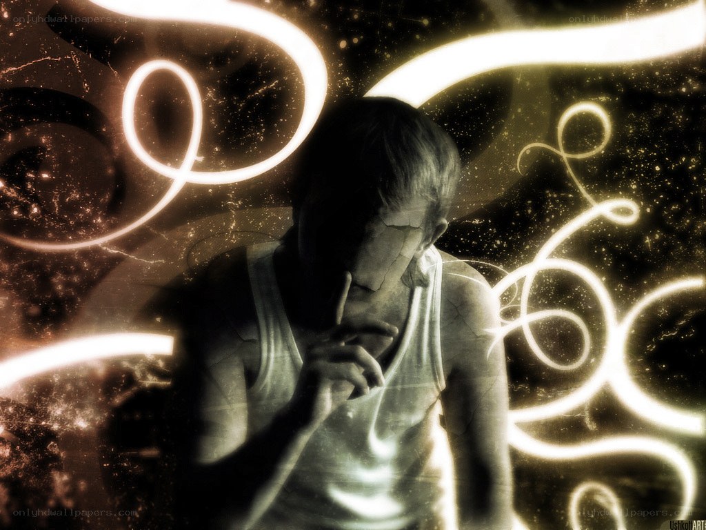 person with glowing swirls