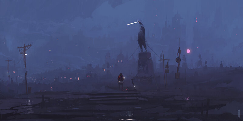 Person with Glowing Sword — Blue, Dramatic