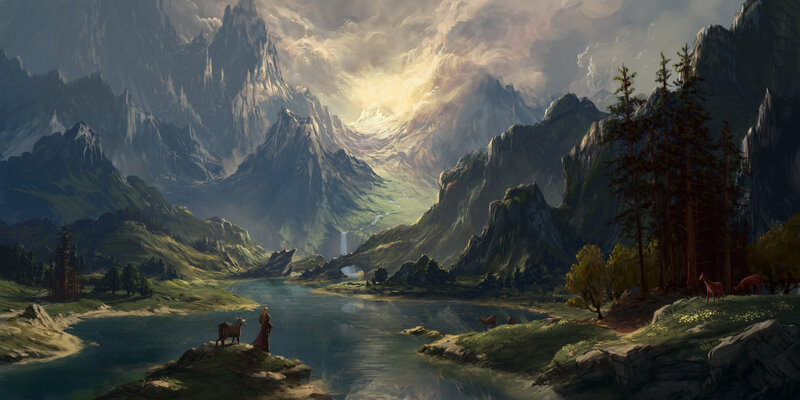 Person with Goat on Cliff