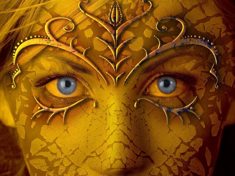 Person with Golden Face Paint — Yellow