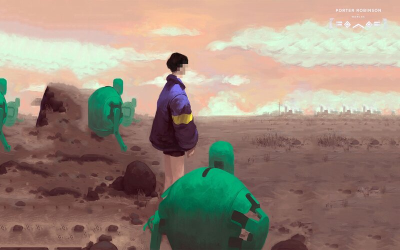 Person with Green Robots