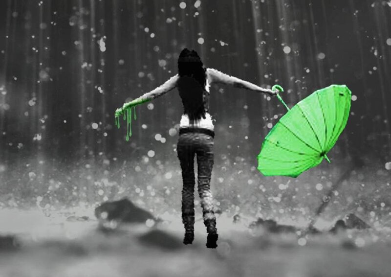 Person with Green Umbrella — Dramatic