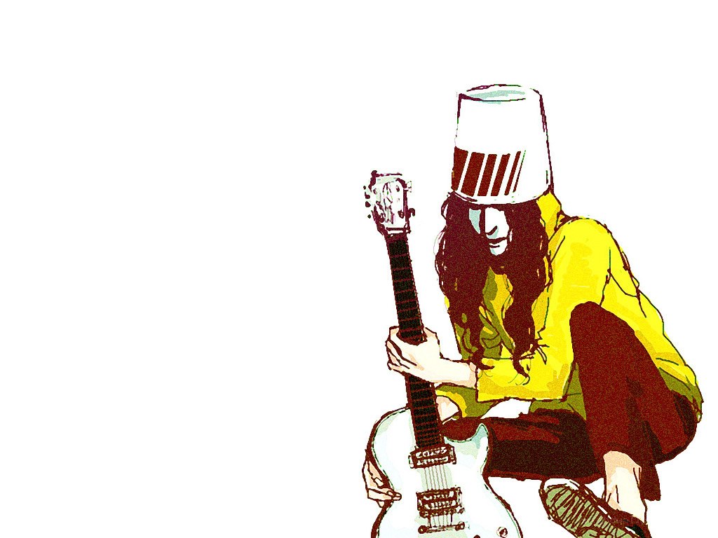 person with guitar and bucket hat