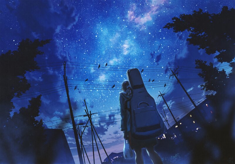 Person with Guitar Case — Blue