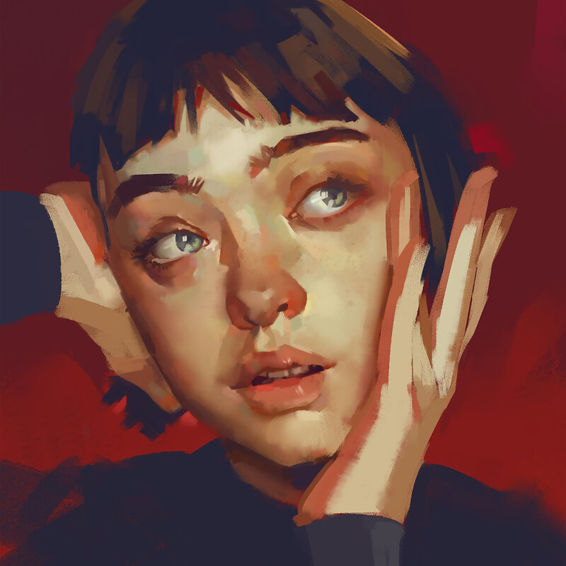 Person with Hands on Face — Red
