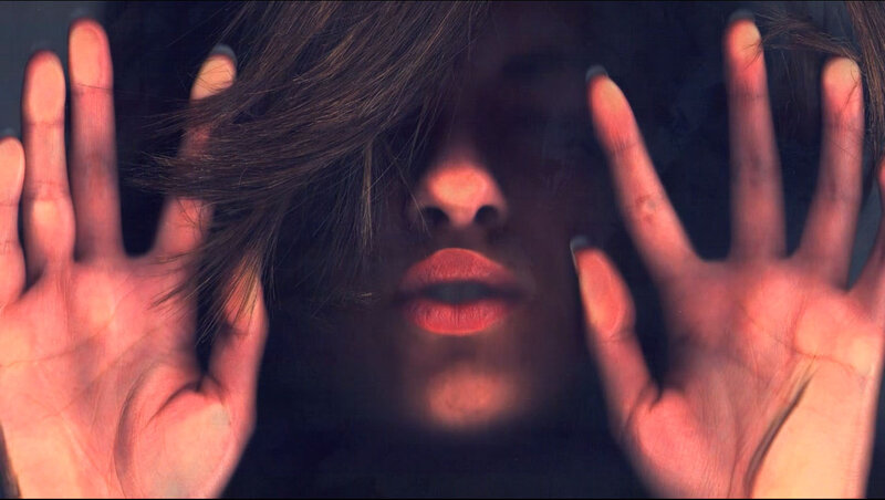 Person with Hands on Glass — Black