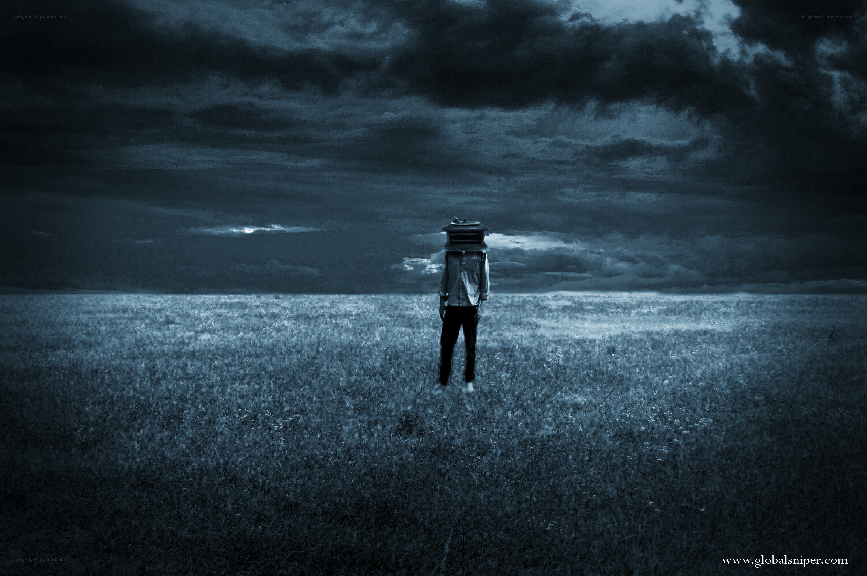 person with headless figure in field