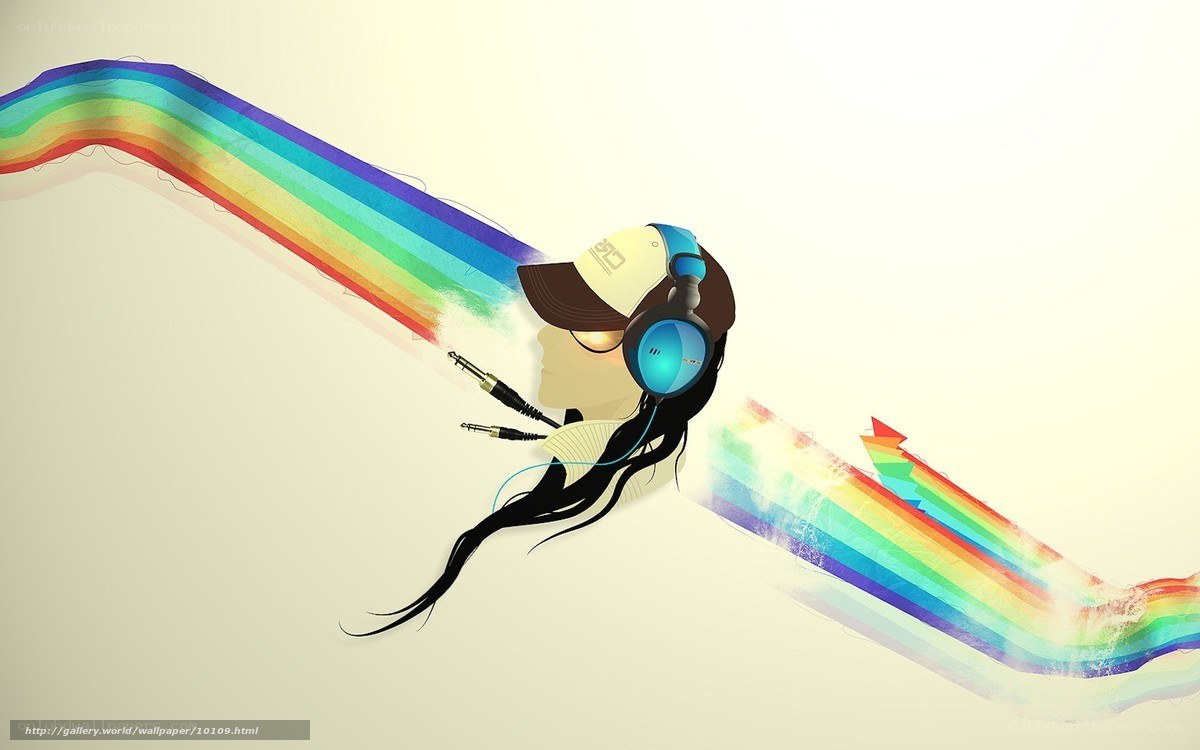 person with headphones and rainbow