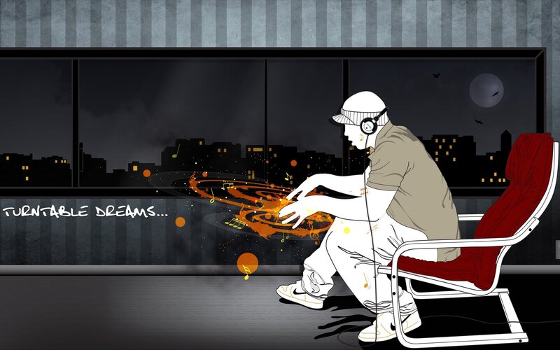 Person with Headphones — Black, Calm, Night