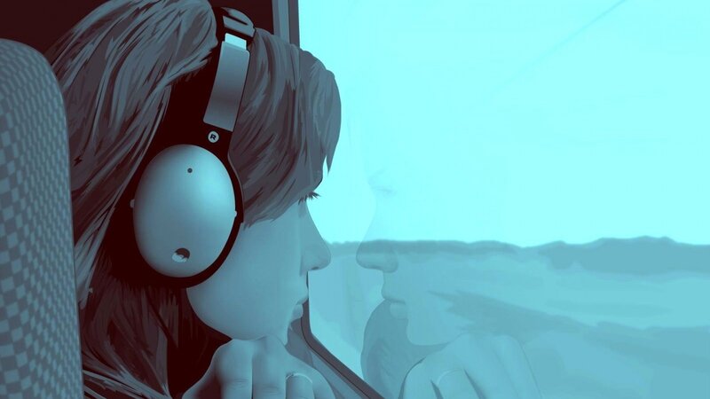 Person with Headphones — Blue, Calm