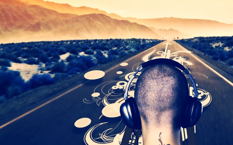 Person with Headphones — Blue, Serene