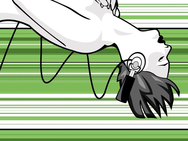person with headphones lying down