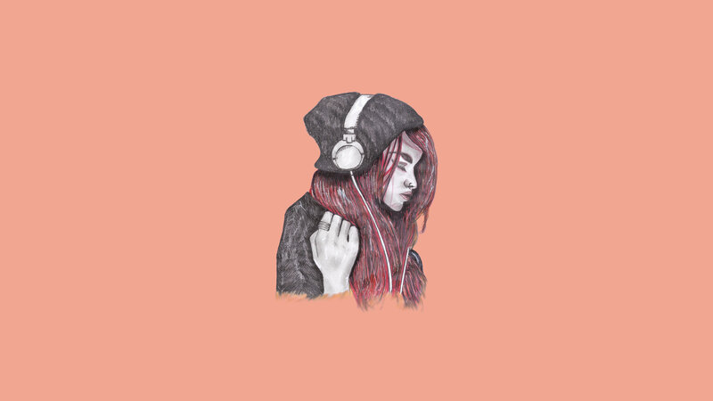 Person with Headphones — Peach