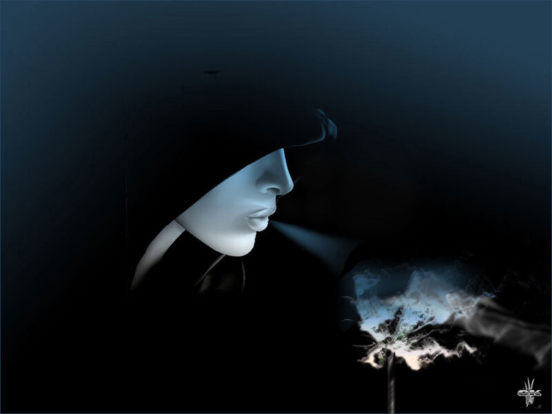 person with hood and glowing flower