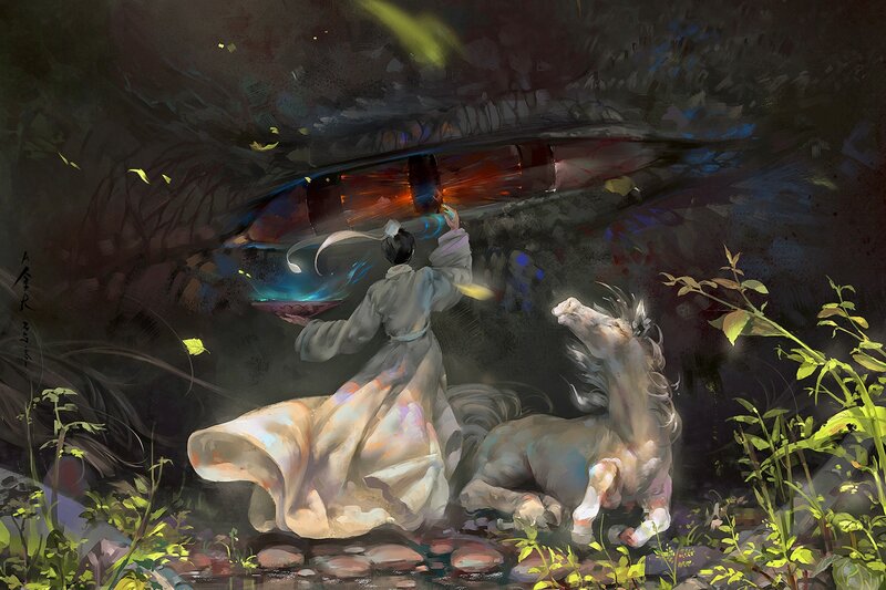 Person with Horse in Cave — Dark