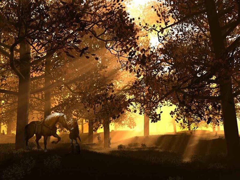 Person with Horse in Forest — Golden