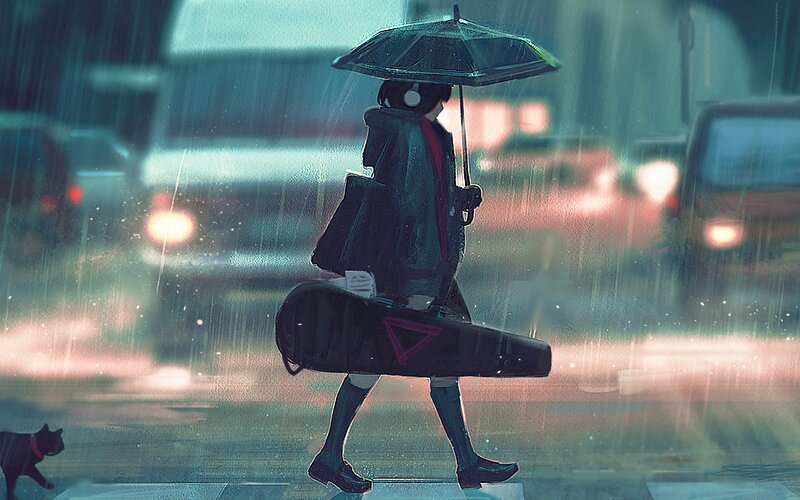 Person with Instrument Case