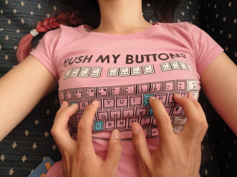 person with keyboard t-shirt
