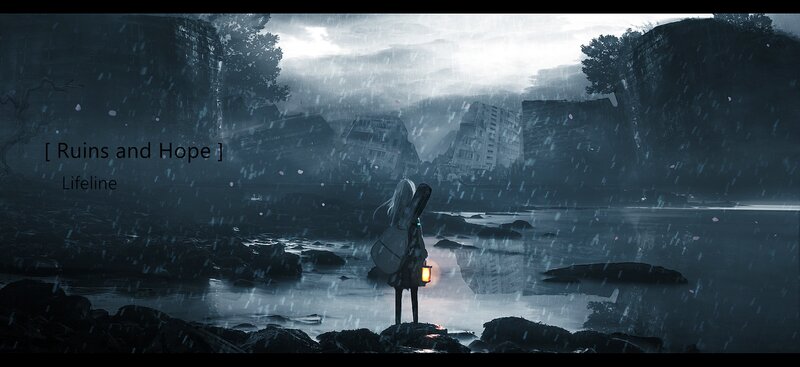 Person with Lantern in Ruins