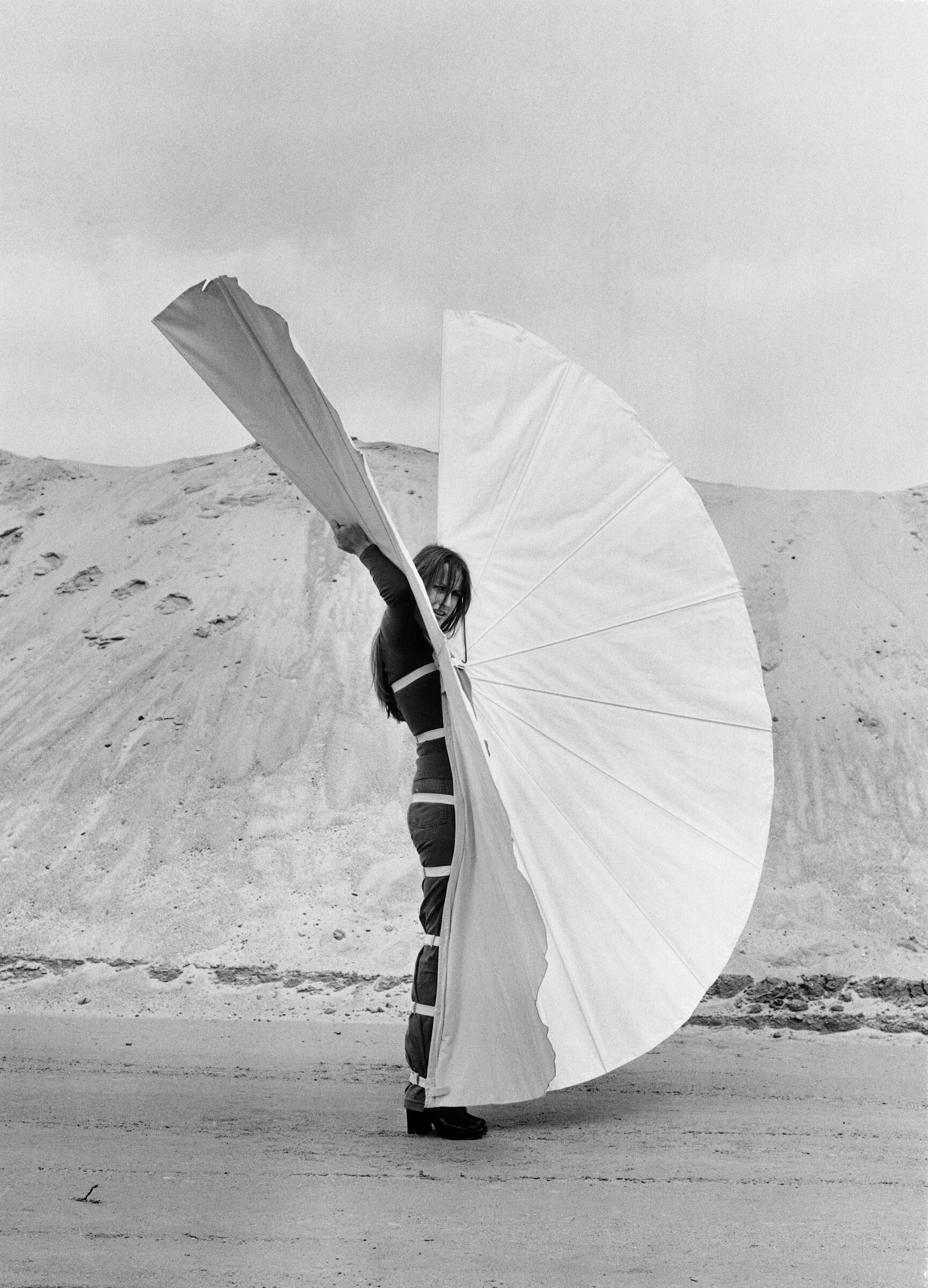 person with large white wings