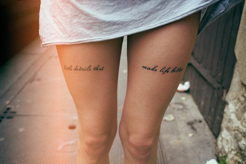 Person with Leg Tattoos — Gray, Casual