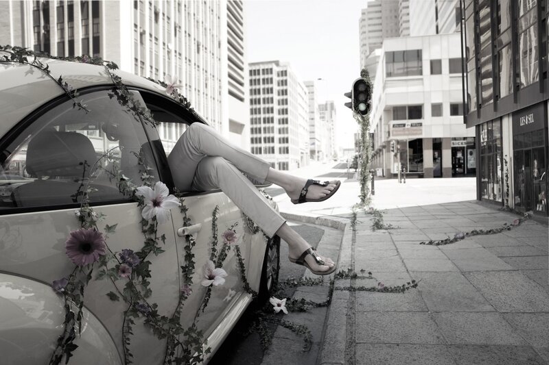Person with Legs Out Car Window
