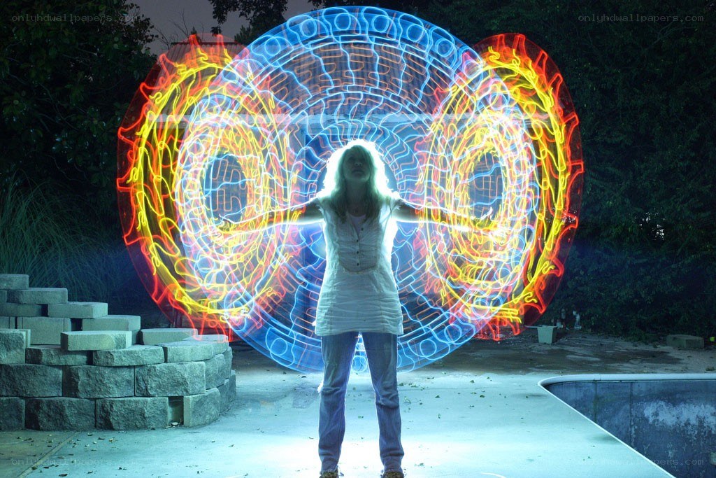 person with light painting effect