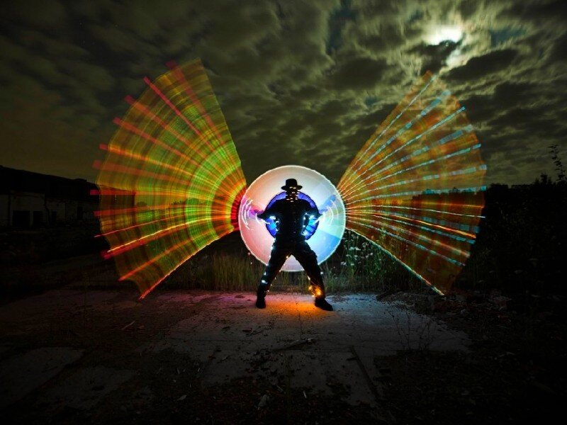 person with light-up wings