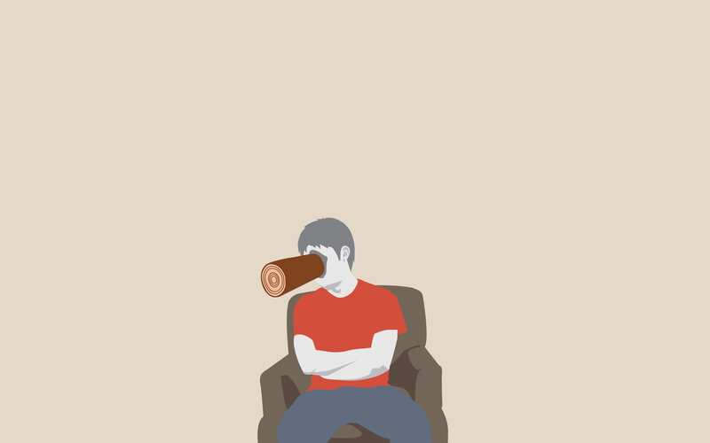 person with log over face