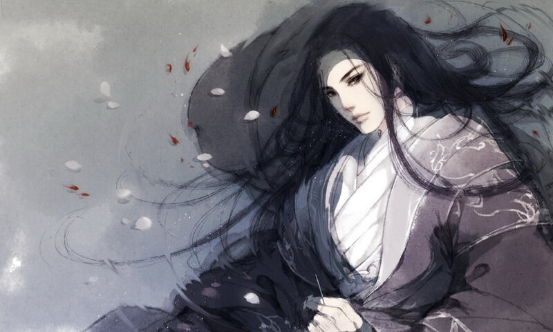 Person with Long Black Hair — Gray