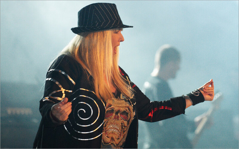 Person with Long Blonde Hair — Black, Dramatic