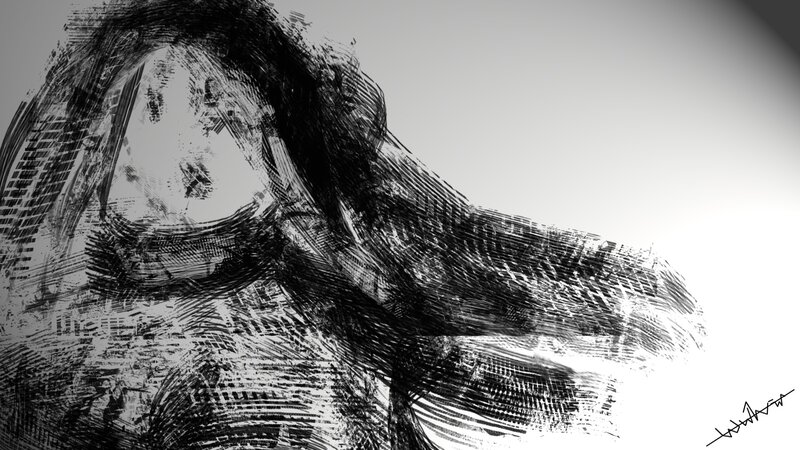 Person with Long Hair — Black, Dramatic, Digital Art, Arm