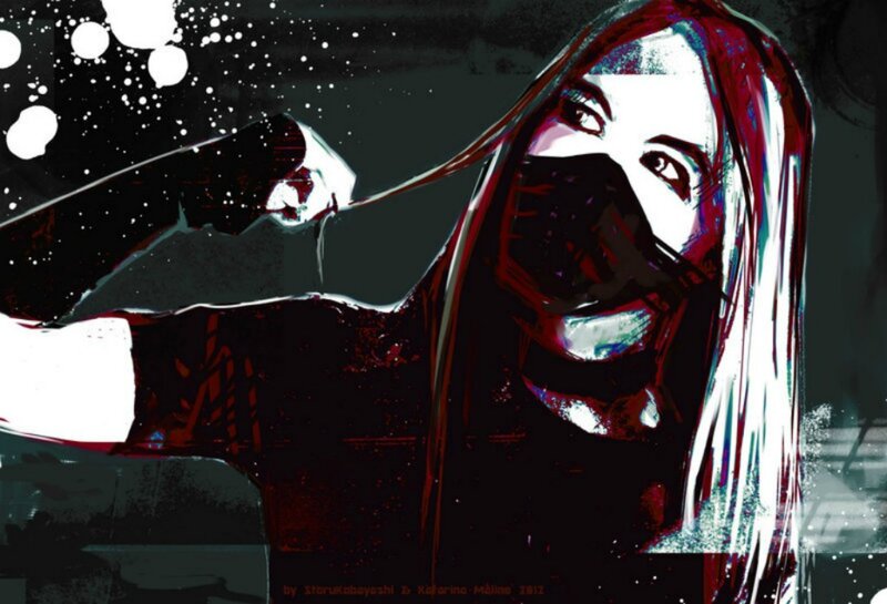 Person with Long Hair — Black, Dramatic, Digital Art, Mask