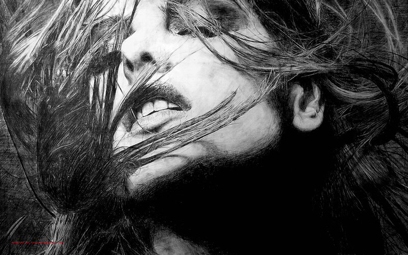 Person with Long Hair — Black, Dramatic, Illustration