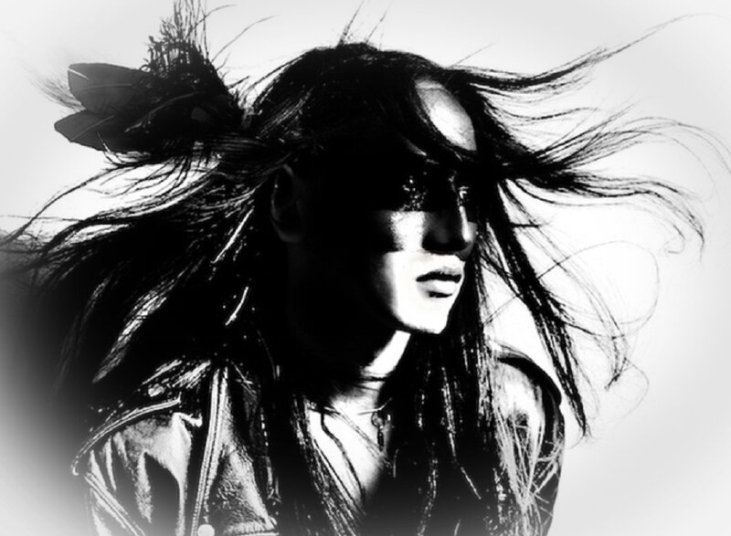 Person with Long Hair — Black, Dramatic, Photograph, Feather